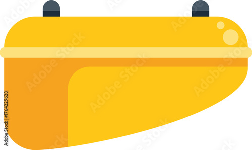 Yellow plastic boat for fishing and recreation floating on water surface, summer activity, cartoon flat vector illustration isolated on white background