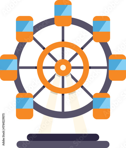 Ferris wheel rotating at amusement park on white background, colorful vector illustration in flat style