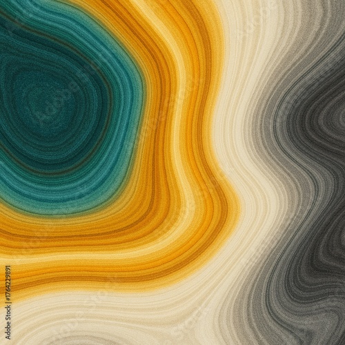 Abstract Agate Stone Texture with Teal, Golden, and Neutral Mineral Bands