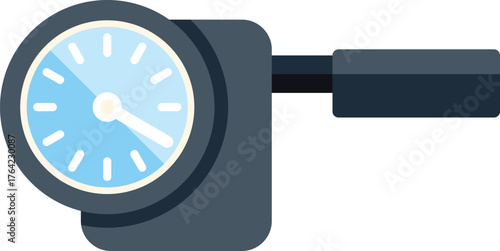 Analog pressure gauge showing pressure level with hand for holding, measuring device icon, pressure gauge symbol, vector illustration in flat style