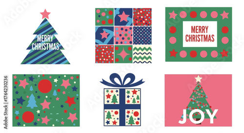 Christmas-themed design elements with festive motifs and cheerful color palettes
