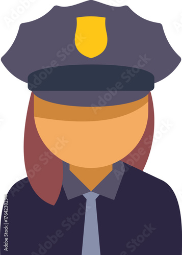 Faceless female police officer character wearing blue uniform with a tie and a peaked cap with a badge