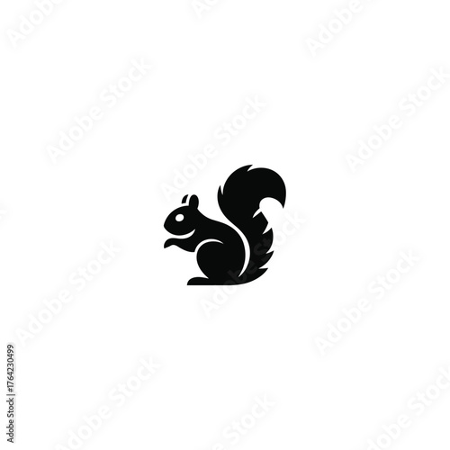 Black silhouette of a squirrel with a bushy tail on a white background