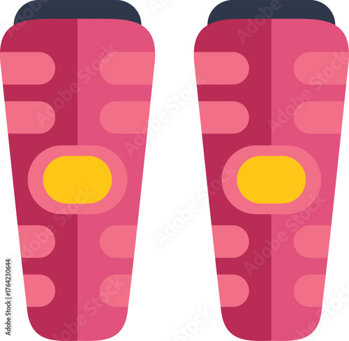 This flat design icon features a pair of pink shin guards, essential protective gear for soccer players