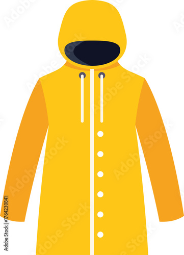Waterproof yellow raincoat with hood protecting from rain, autumn clothes for bad weather conditions