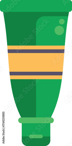 Green cream tube with yellow stripe packaging standing on white background