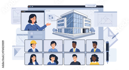 Online Architecture Presentation With Diverse Attendees Discussing Building Design Concepts and