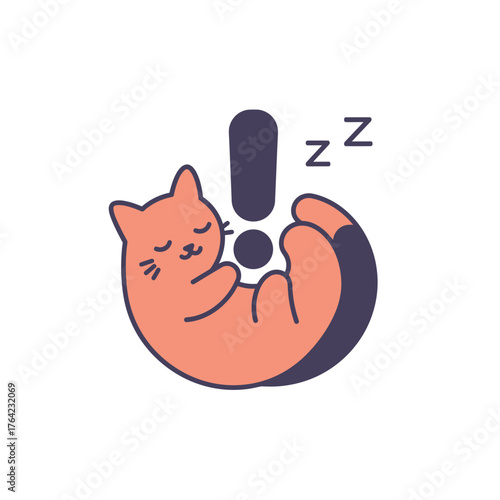Sleeping Cat with Exclamation Mark A Relaxing and Playful Vector Illustration