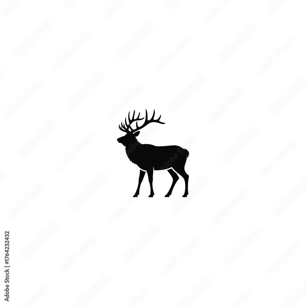 Fototapeta premium Silhouette of a majestic stag with large antlers on a white background