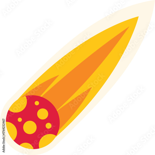 Cartoon burning meteor flying through space sticker