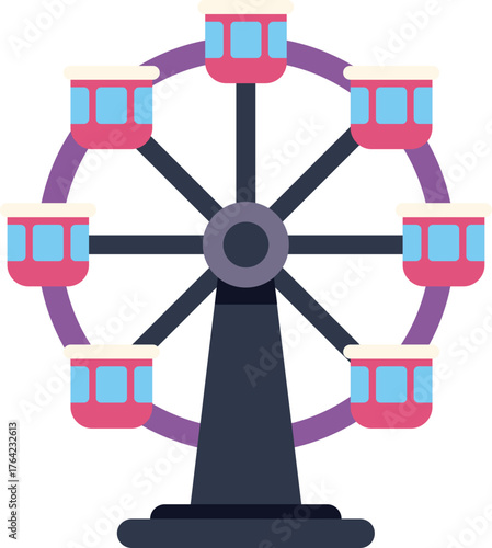 Ferris wheel rotating with colorful cabins at amusement park, offering panoramic views and joyful experience