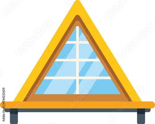 Triangular skylight window sits atop a vibrant yellow roof, adding a touch of modern design to the house