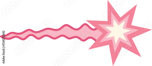 Pink shooting star leaving wavy trail on white background