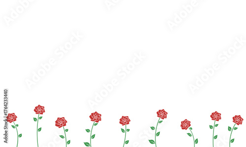 赤いバラが1本ずつ伸びて咲くフレーム