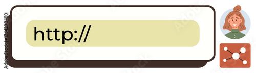 Input bar displaying a web address, accompanied by a user profile avatar and network connectivity icon. Ideal for user interaction, identity, communication, customization, networking, online search