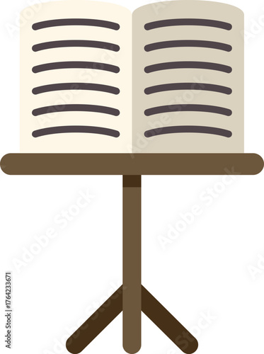 Open music book displayed on wooden stand, representing musical performance, learning, or composition