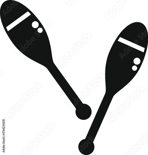 Black silhouette of juggling clubs, representing circus skills, entertainment, and dexterity