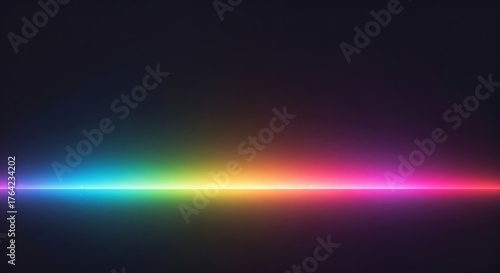 Vibrant horizontal spectrum of rainbow light flares across a dark background creating a futuristic glowing effect