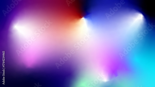 Vivid illustration of abstract glowing lights in red, blue, purple, and green hues with soft gradient transitions. Perfect for modern backgrounds, posters, banners, stage design, and digital projects.
