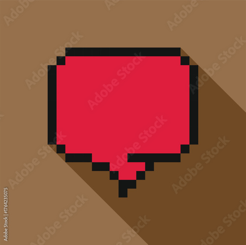Red pixelated speech bubble casting long shadow on brown background