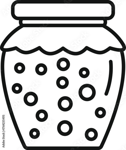 Glass jar with bubbles preserving food, simple black and white outline icon illustration