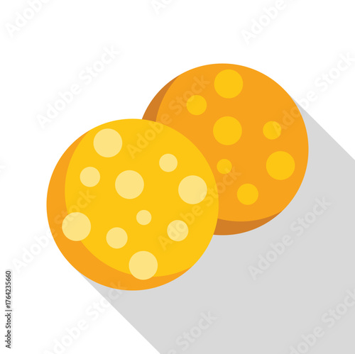 Illustration of two round biscuits with holes representing cheese, flat design with long shadow