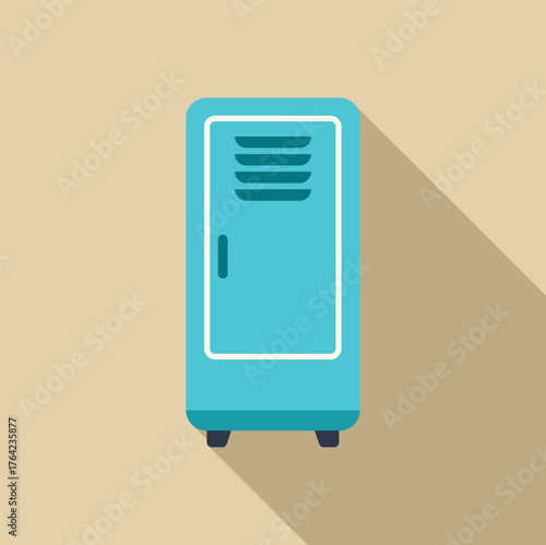 Light blue school locker with ventilation holes and long shadow on beige background, ideal for educational or storage related projects