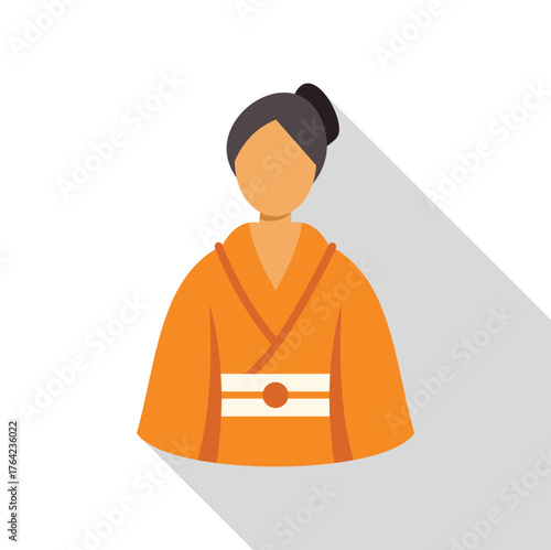 Young japanese woman wearing an orange kimono with obi, representing japanese culture and fashion