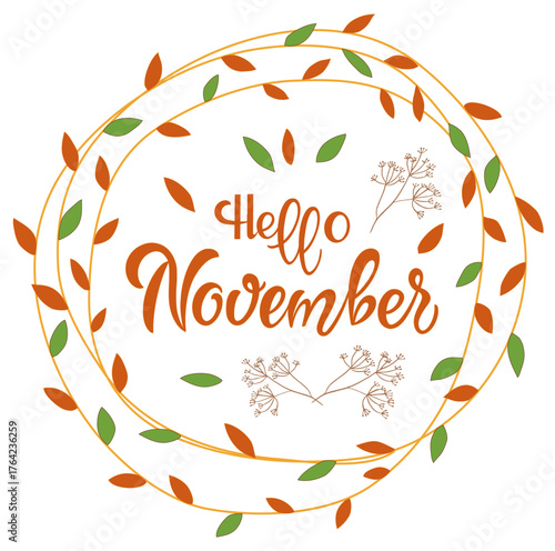 Hello november, lettering message design for cards, banners, posters.	
