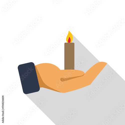 Open hand holding a burning candle, symbolizing hope, remembrance, or commemoration