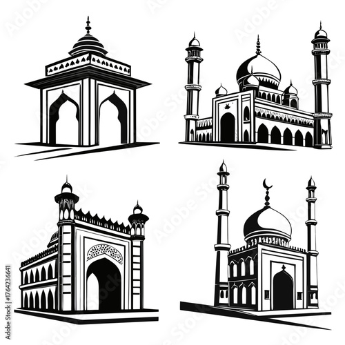Set of islamic mosque silhouette vector design