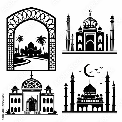 Set of islamic architecture silhouette vector