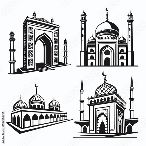 Set of islamic building silhouette vector art