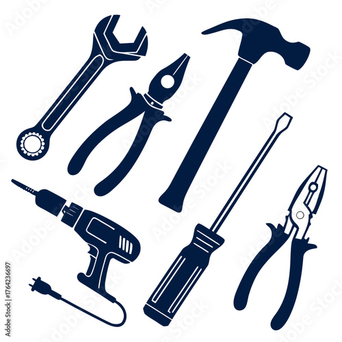 Hand tools collection for home repair and building