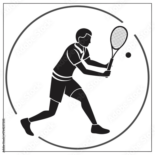 Tennis player silhouette hitting ball with racket