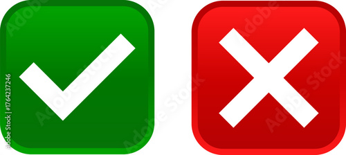 Green check mark icon, approval button sign, tick and cross symbols. Tick Cross Signs Green Checkmark Ok