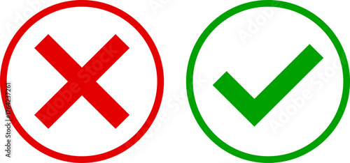Green check mark icon, approval button sign, tick and cross symbols. Tick Cross Signs Green Checkmark Ok