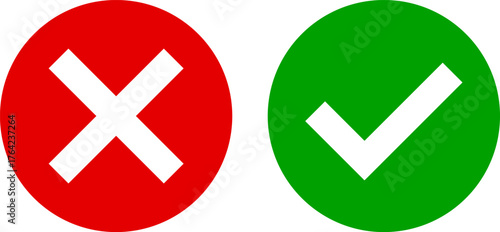 Green check mark icon, approval button sign, tick and cross symbols. Tick Cross Signs Green Checkmark Ok