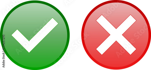 Green check mark icon, approval button sign, tick and cross symbols. Tick Cross Signs Green Checkmark Ok