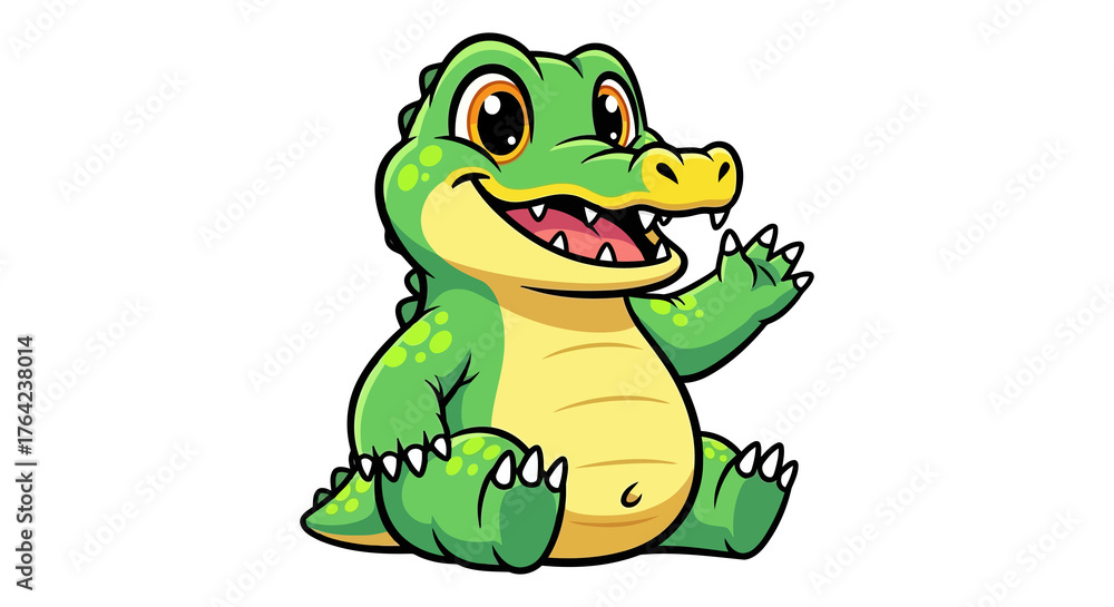 Fototapeta premium Cute cartoon alligator waving hello with a friendly smile