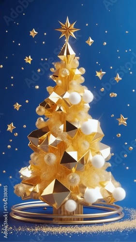 Abstract golden christmas tree with stars