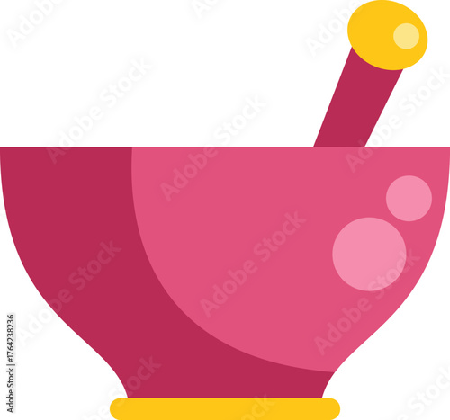 Pink mortar and pestle grinding herbs and spices, ideal for cooking, medicine, pharmacy, and alternative medicine