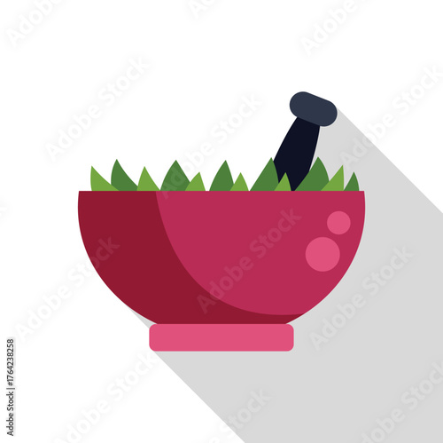 Ceramic mortar and pestle crushing medicinal herbs, representing herbal remedies and alternative medicine practices