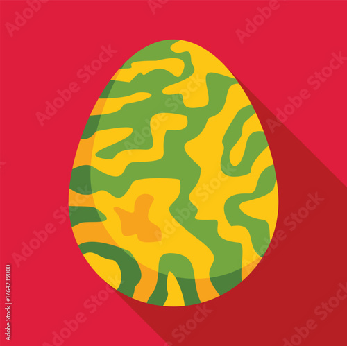 Colorful easter egg decorated with green and yellow wavy stripes, creating a festive and vibrant design for spring celebrations