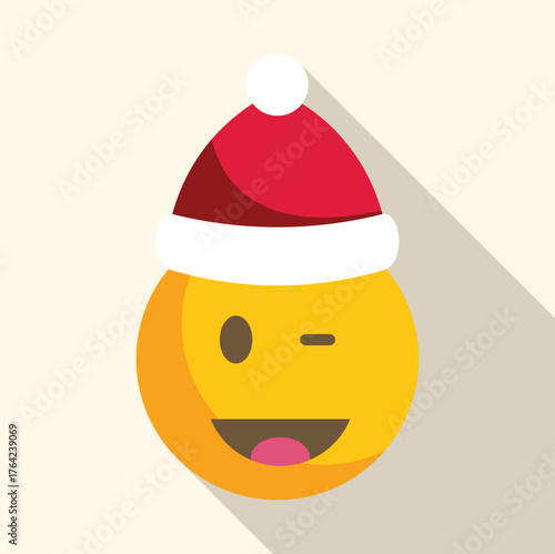 Winking emoji wearing a santa claus hat embodies the festive cheer of christmas, conveying playful joy and holiday spirit