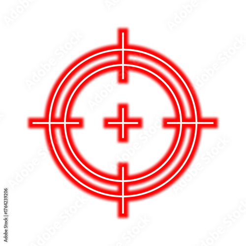 A glowing red crosshair target with concentric circles and a central cross, set against a transparent background.