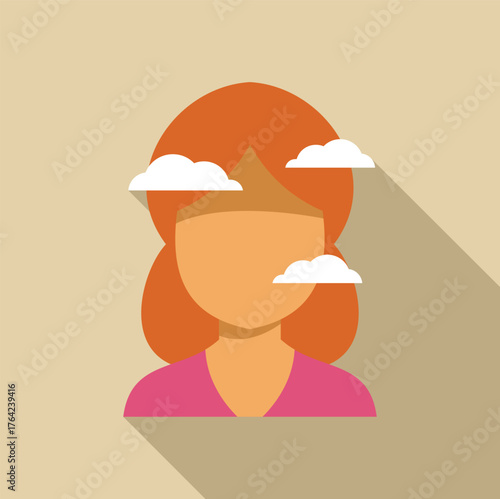 Depiction of confusion and losing oneself in thoughts, symbolized by clouds obscuring a woman's face