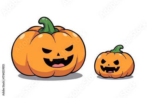 Smiling Halloween Pumpkin with Evil Face.  Halloween pumpkin isolated on white