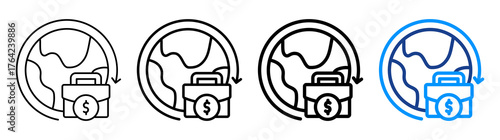 Global Business Icon Different Style Outline Collection Set