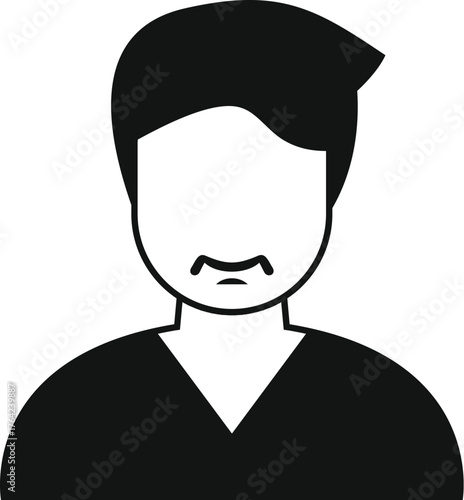 Simple avatar icon of a sad young man showing displeasure with facial expression